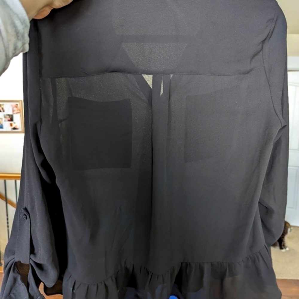 Express Sheer Black Collared Button Front Blouse - image 5